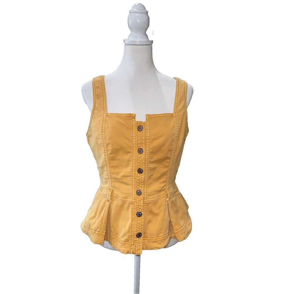 WHBM White House Black Market Yellow Tailored Twill Peplum Vest Tank Top Snaps 6 - Picture 2 of 10